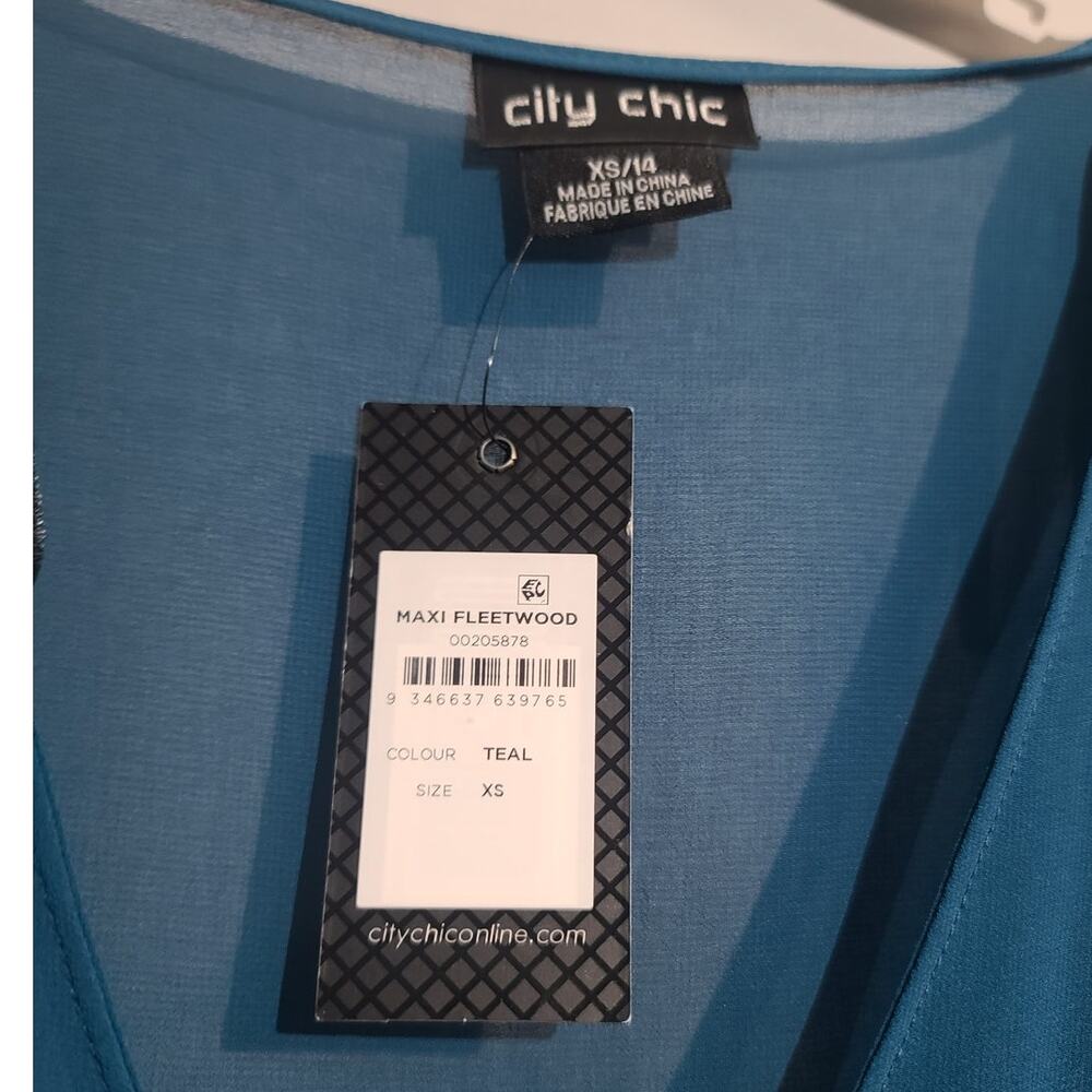 City Chic Plus Size Fleetwood Teal Chiffon Maxi Wrap Dress 14 US XS NWT Hi-Lo - Picture 4 of 5